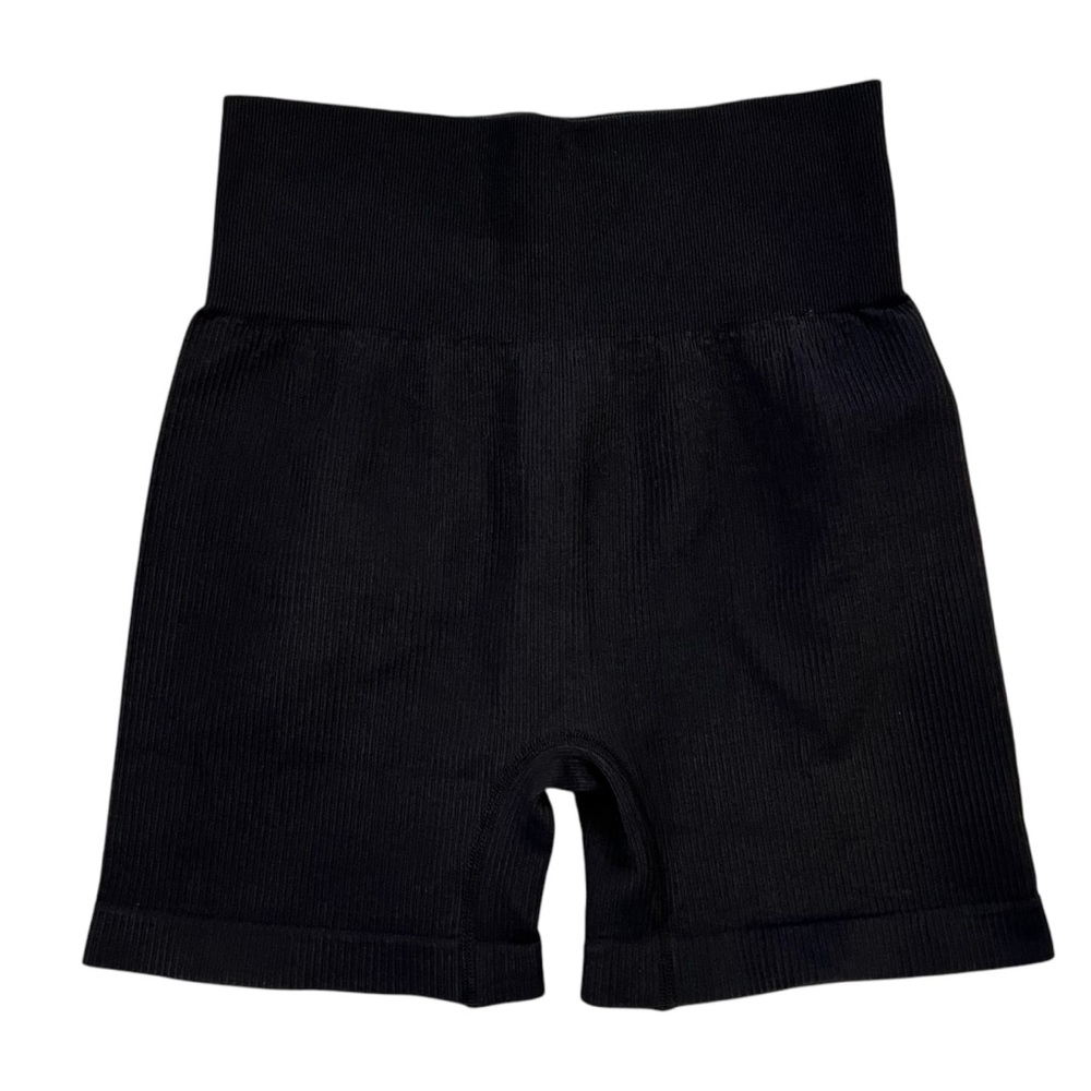 Black Ribbed Seamless High-Waisted Compression Biker Shorts Medium